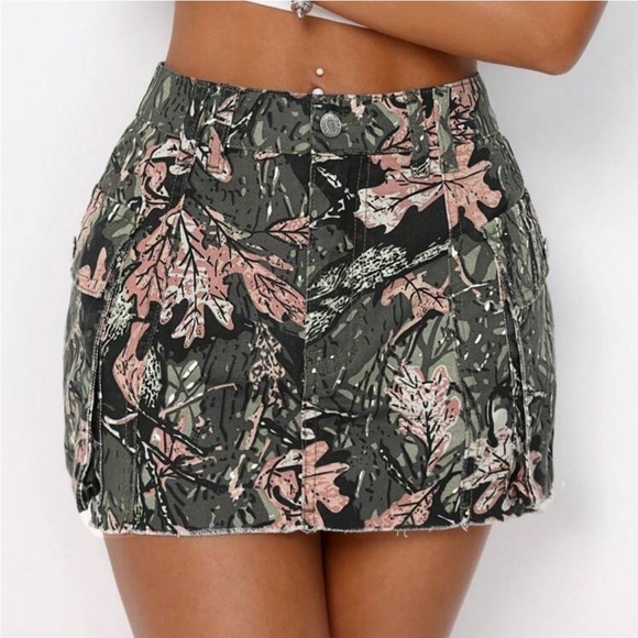 Denim Camouflage Mini Skirt - Picture 1 of 8